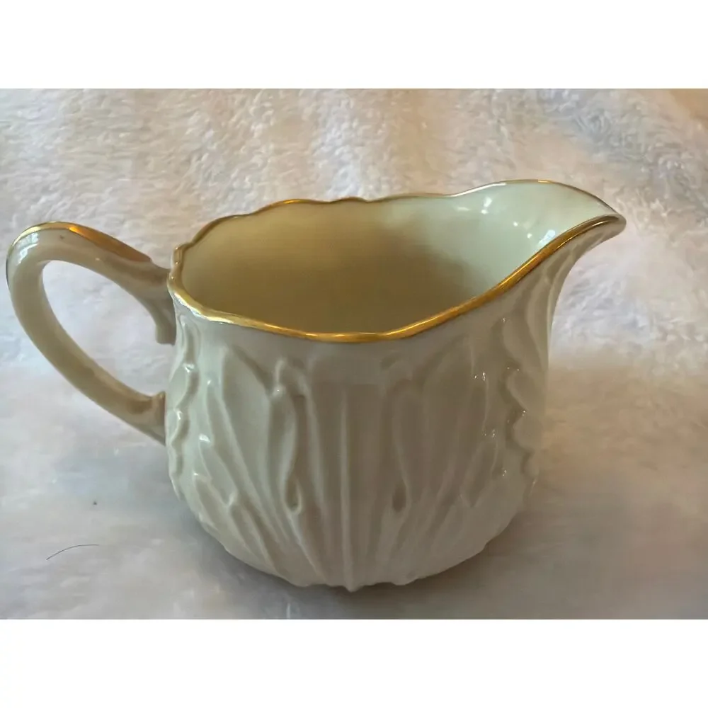 Lenox Cream Gold Trim Creamer Pitcher Leaf Pattern Fine China Made in USA VTG